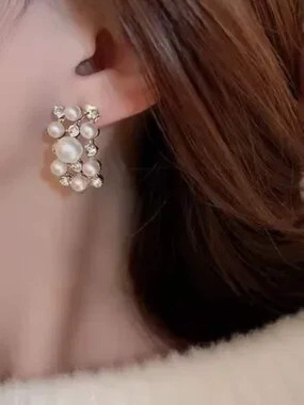 Pearl and Crystal Statement Earrings - White Pearls